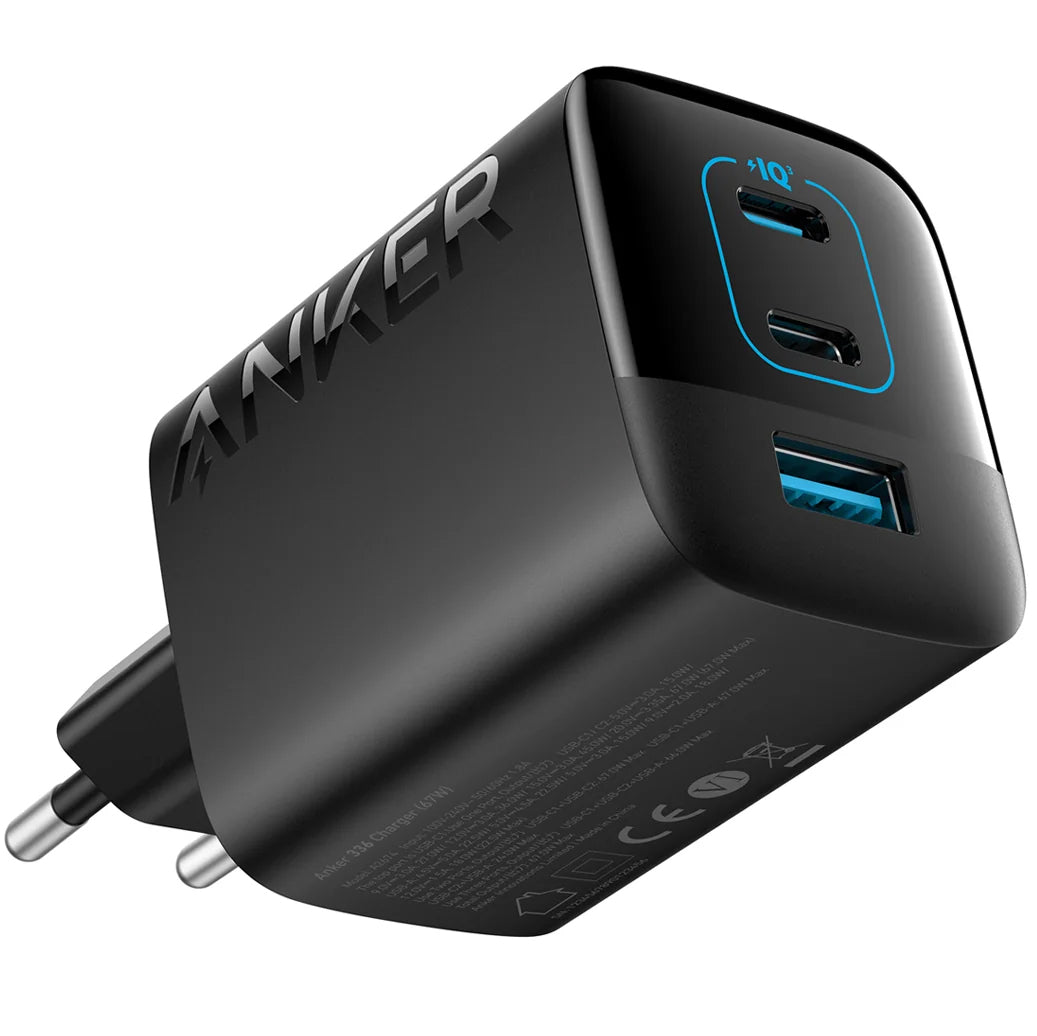 Anker 336 Verkkolaturi, 67W, 3.25A, 1 x USB-A - 2 x USB-C, Musta A2674G11
