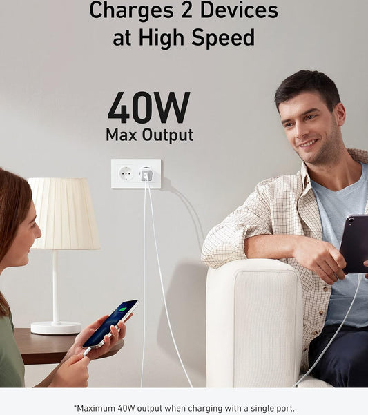 Anker 521 Nano Pro verkkolaturi, 40W, 3A, 2 x USB-C, valkoinen A2038G21