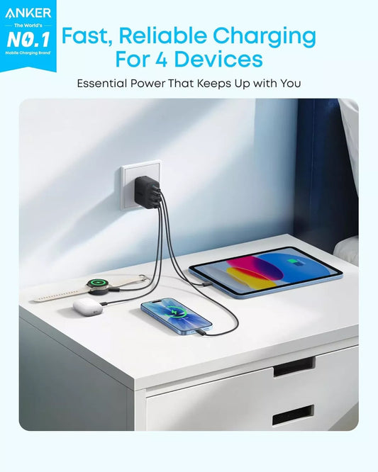 Anker Zolo verkkolaturi, 50W, 3A, 2 x USB-A - 2 x USB-C, Musta A121EG11