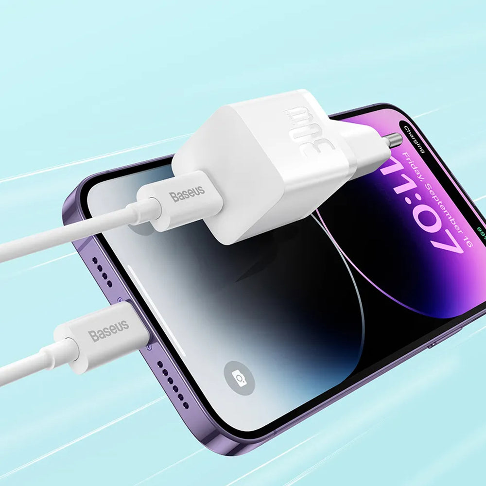 Baseus GaN Mini 1C -verkkolaturi, 30W, 3A, 1 x USB-C, Sininen CCGN070603