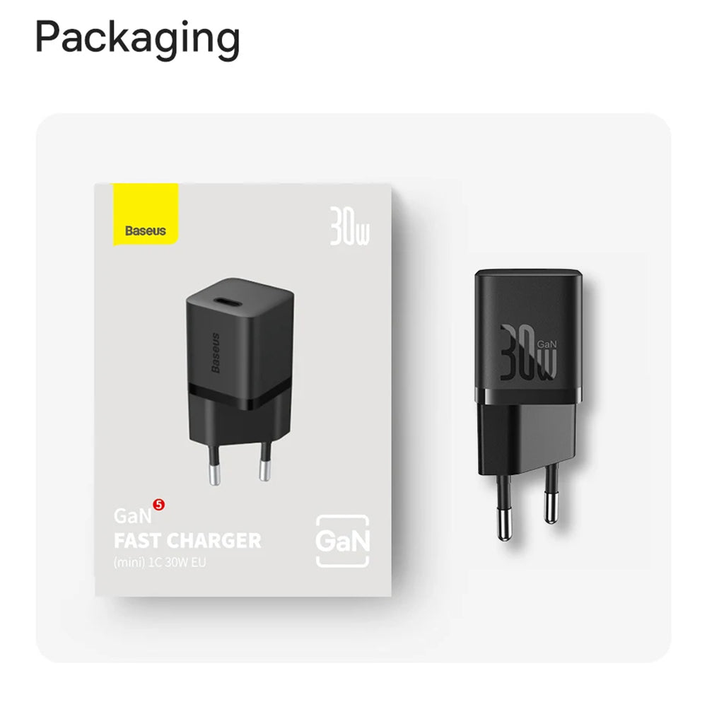 Baseus GaN Mini 1C -verkkolaturi, 30W, 3A, 1 x USB-C, Sininen CCGN070603