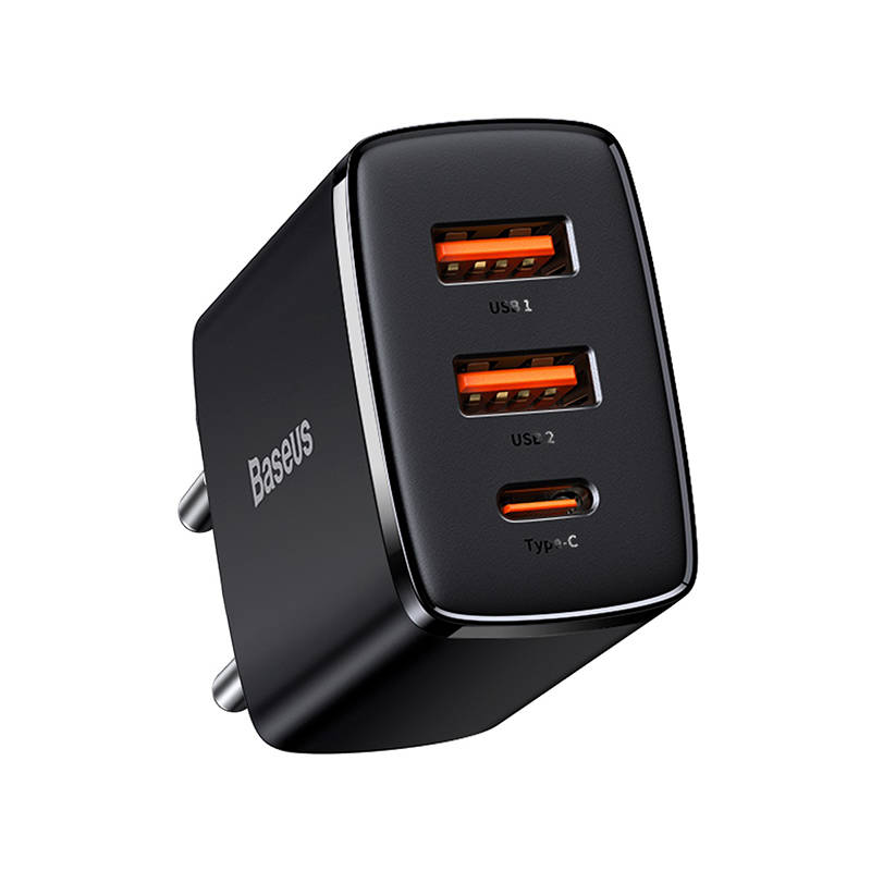 Baseus Compact verkkolaturi, 30W, 3A, 1 x USB-C - 2 x USB-A, musta CCXJ-E01