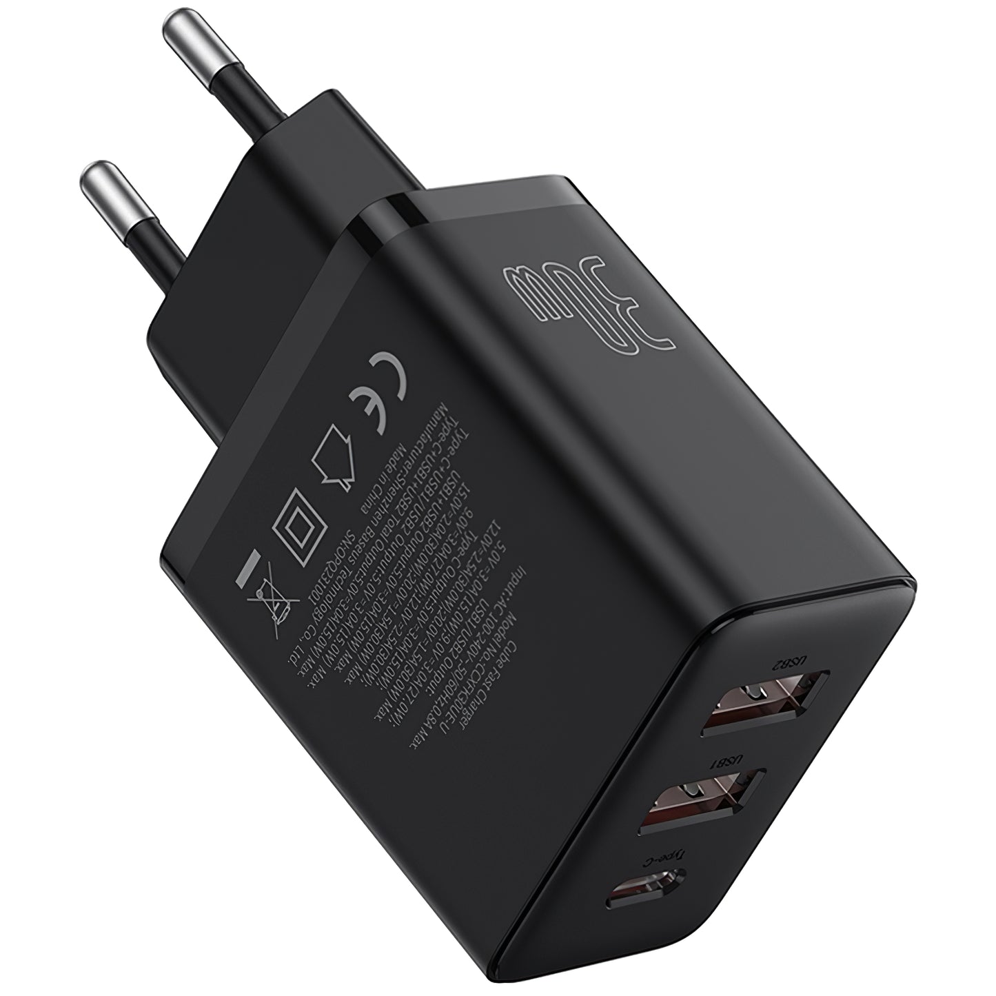 Verkkolaturi Baseus Cube, 30W, 3A, 1 x USB-C - 2 x USB-A, musta P10111402113113113-00