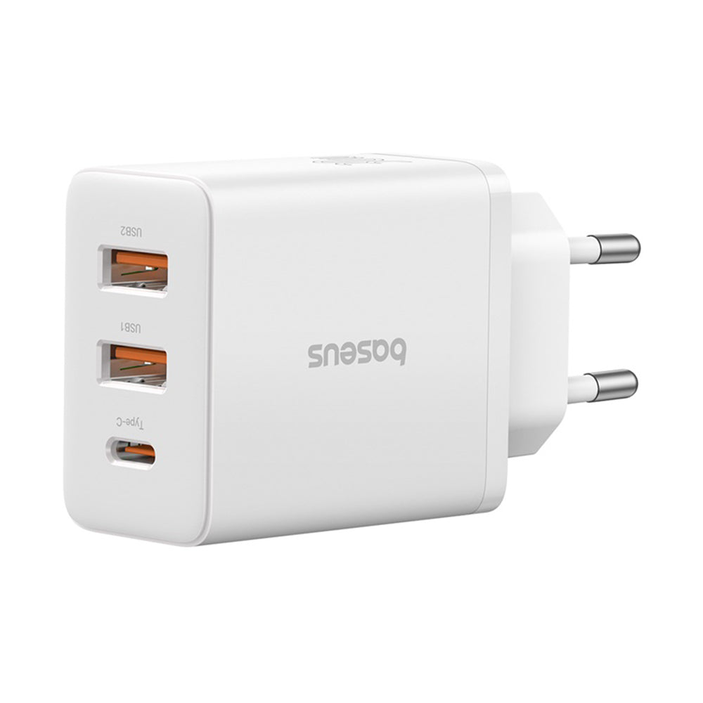 Baseus Cube -verkkolaturi, 30W, 3A, 2 x USB-A - 1 x USB-C, Valkoinen P10111402213-00