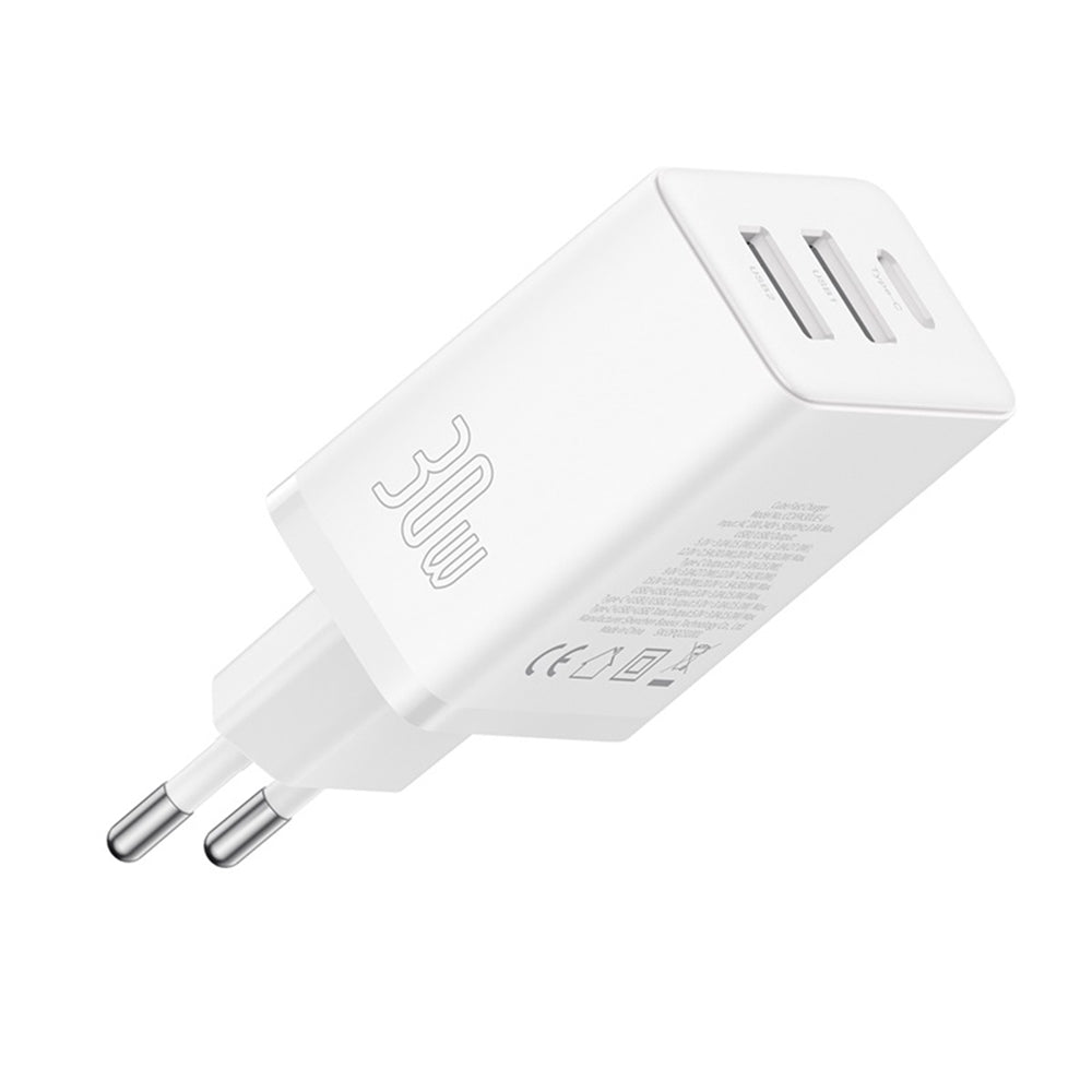 Baseus Cube -verkkolaturi, 30W, 3A, 2 x USB-A - 1 x USB-C, Valkoinen P10111402213-00