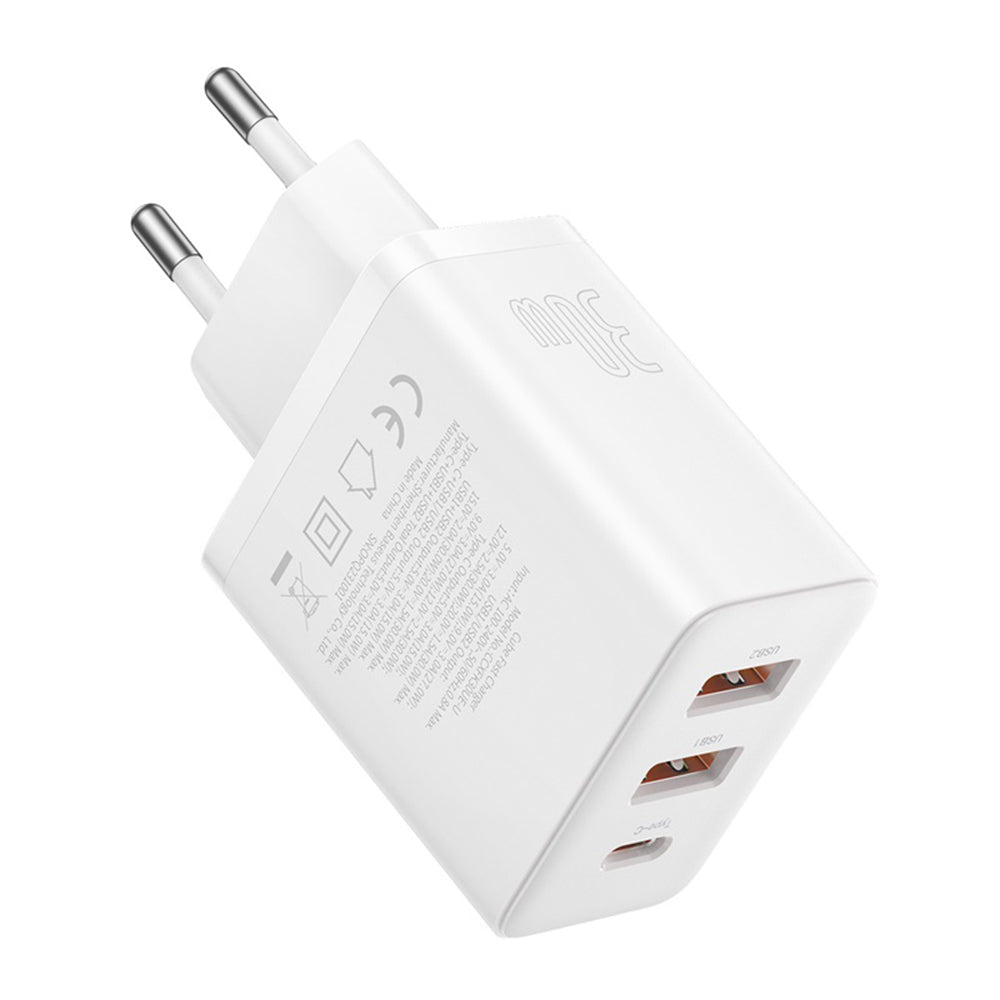 Baseus Cube -verkkolaturi, 30W, 3A, 2 x USB-A - 1 x USB-C, Valkoinen P10111402213-00