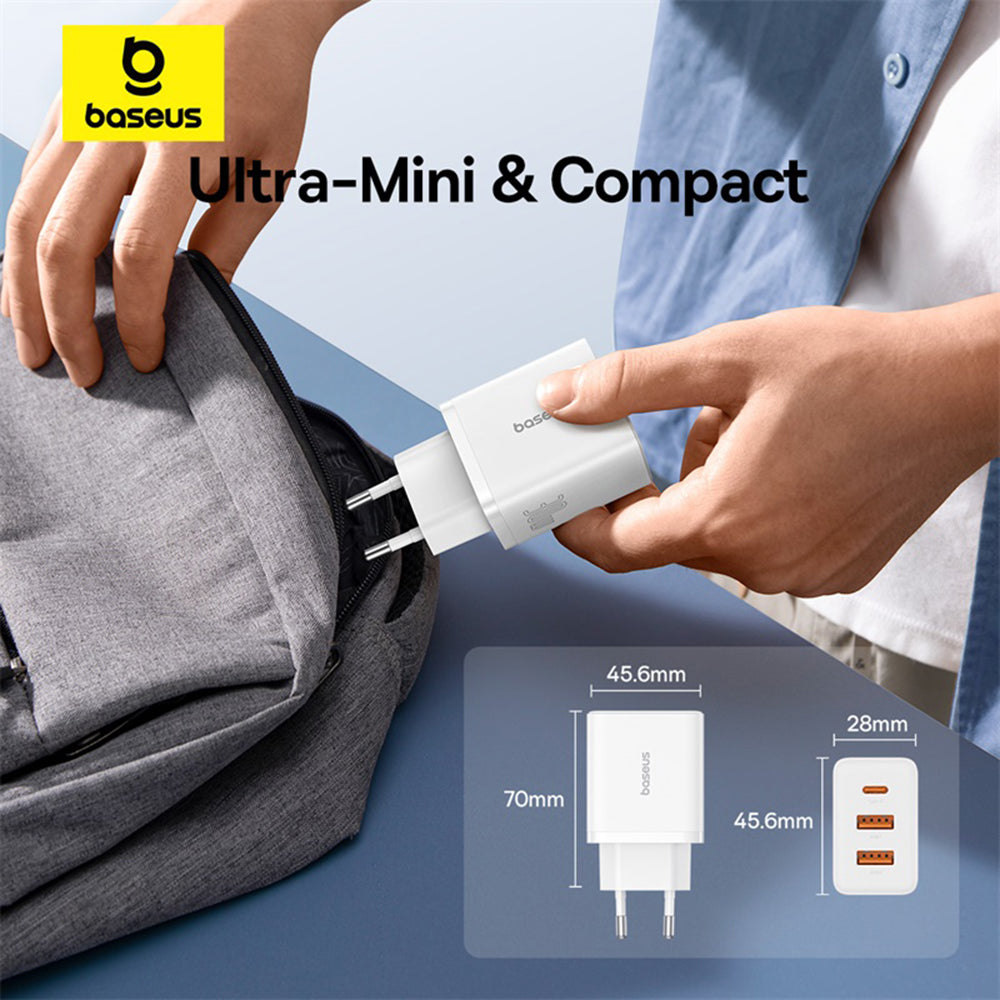 Baseus Cube -verkkolaturi, 30W, 3A, 2 x USB-A - 1 x USB-C, Valkoinen P10111402213-00