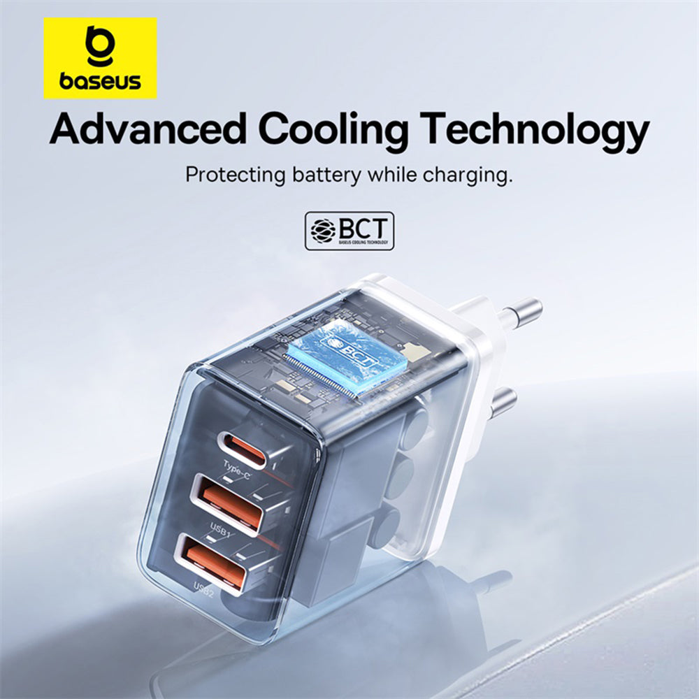 Baseus Cube -verkkolaturi, 30W, 3A, 2 x USB-A - 1 x USB-C, Valkoinen P10111402213-00