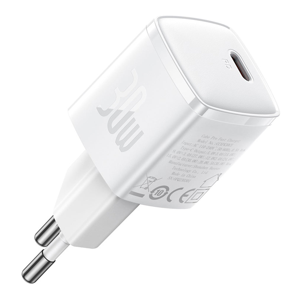 Baseus Cube Pro -verkkolaturi, 30W, 3A, 1 x USB-C, Valkoinen CCXF000302