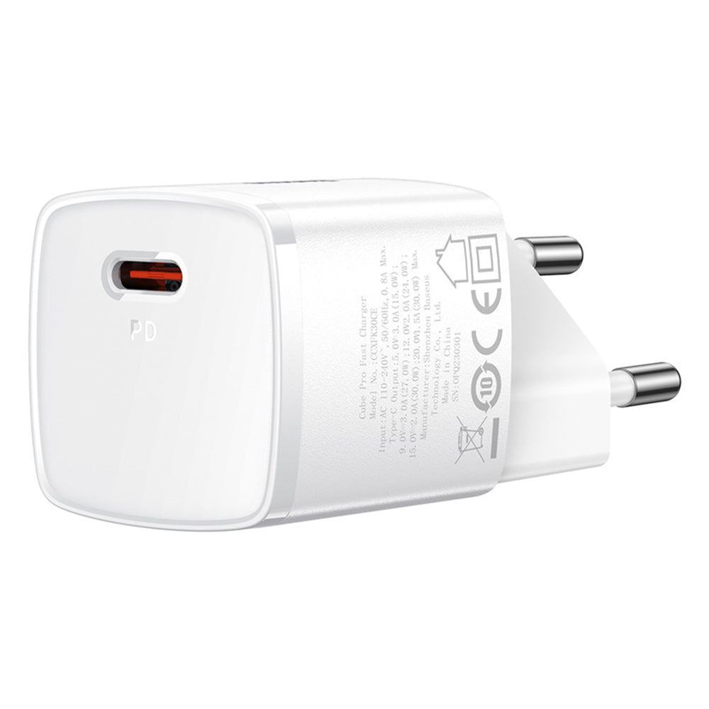Baseus Cube Pro -verkkolaturi, 30W, 3A, 1 x USB-C, Valkoinen CCXF000302