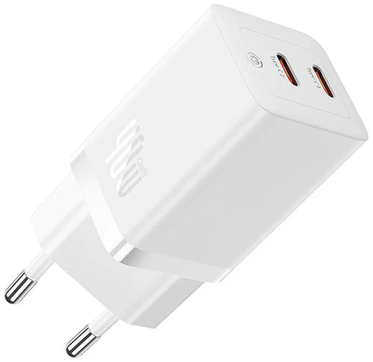 Baseus GaN5 Pro -verkkolaturi, 40W, 3A, 2 x USB-C, Valkoinen CCGP180102