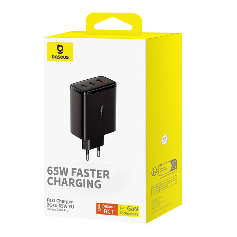 Baseus Cube Pro -verkkolaturi, 65W, 3.25A, 1 x USB-A - 2 x USB-C, Musta P10152301113-00