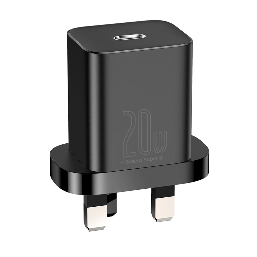 Baseus Super Si UK -verkkolaturi, 20W, 3A, 1 x USB-C, Musta CCSUP-K01