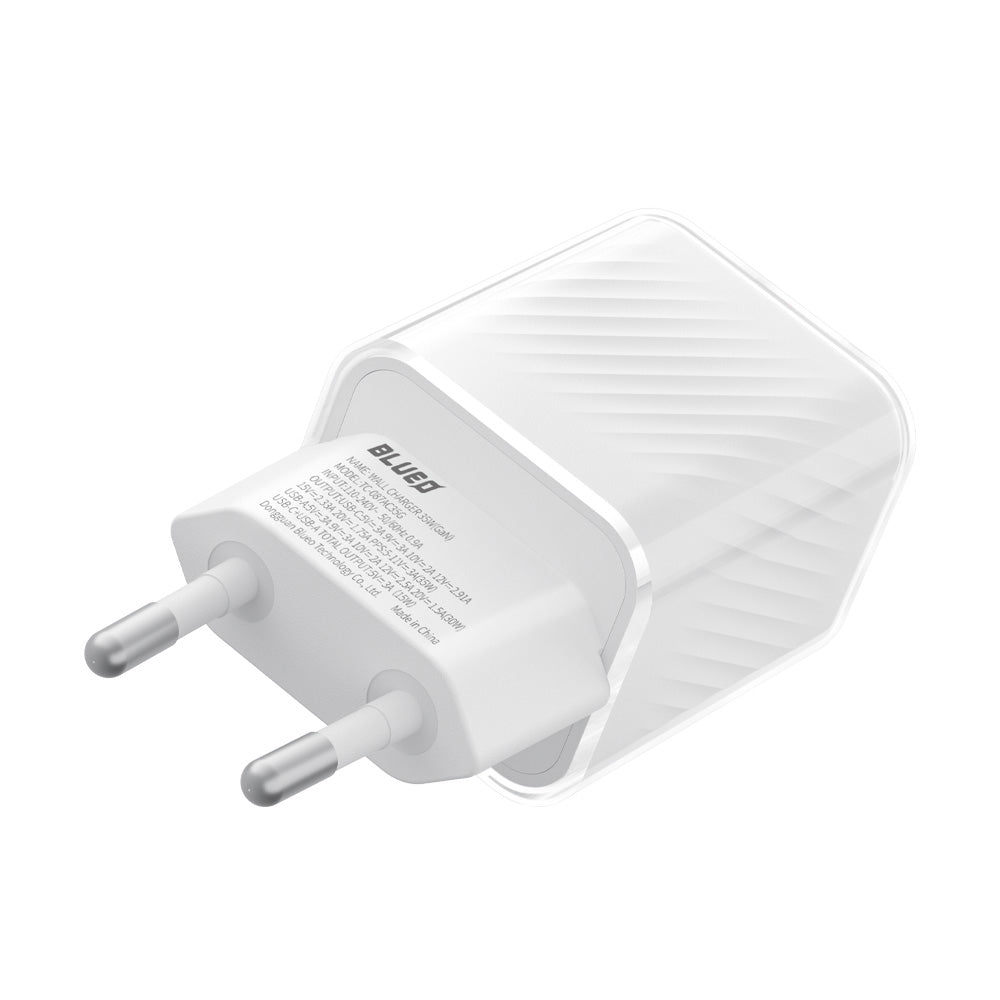 Blueo-verkkolaturi, 35W, 3A, 1 x USB-A - 1 x USB-C, Valkoinen