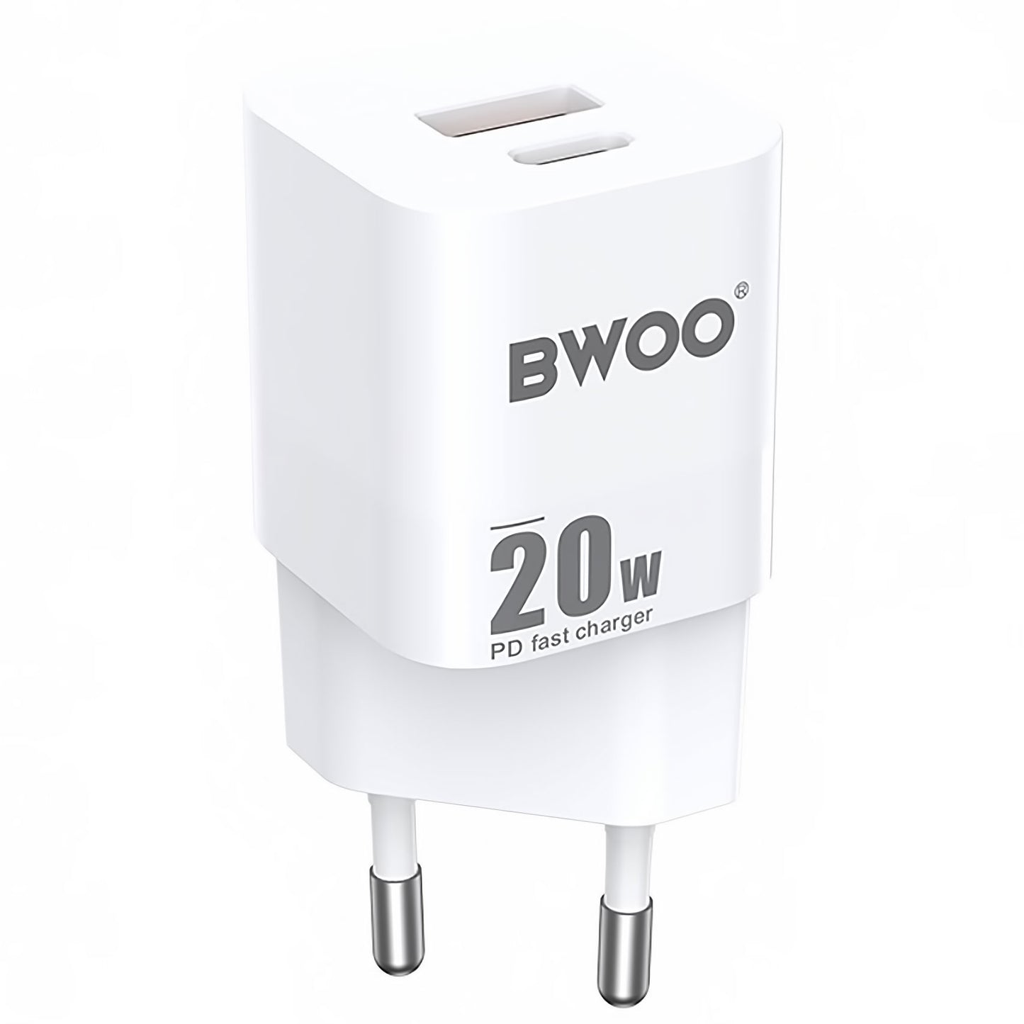 Verkkolaturi BWOO BO-CDA156, 20W, 3A, 1 x USB-A - 1 x USB-C, valkoinen