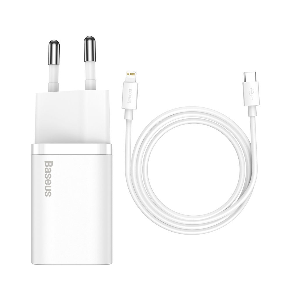 Baseus Super Si -verkkolaturi Lightning-kaapelilla, 20W, 3A, 1 x USB-C, valkoinen TZCCCSUP-B02