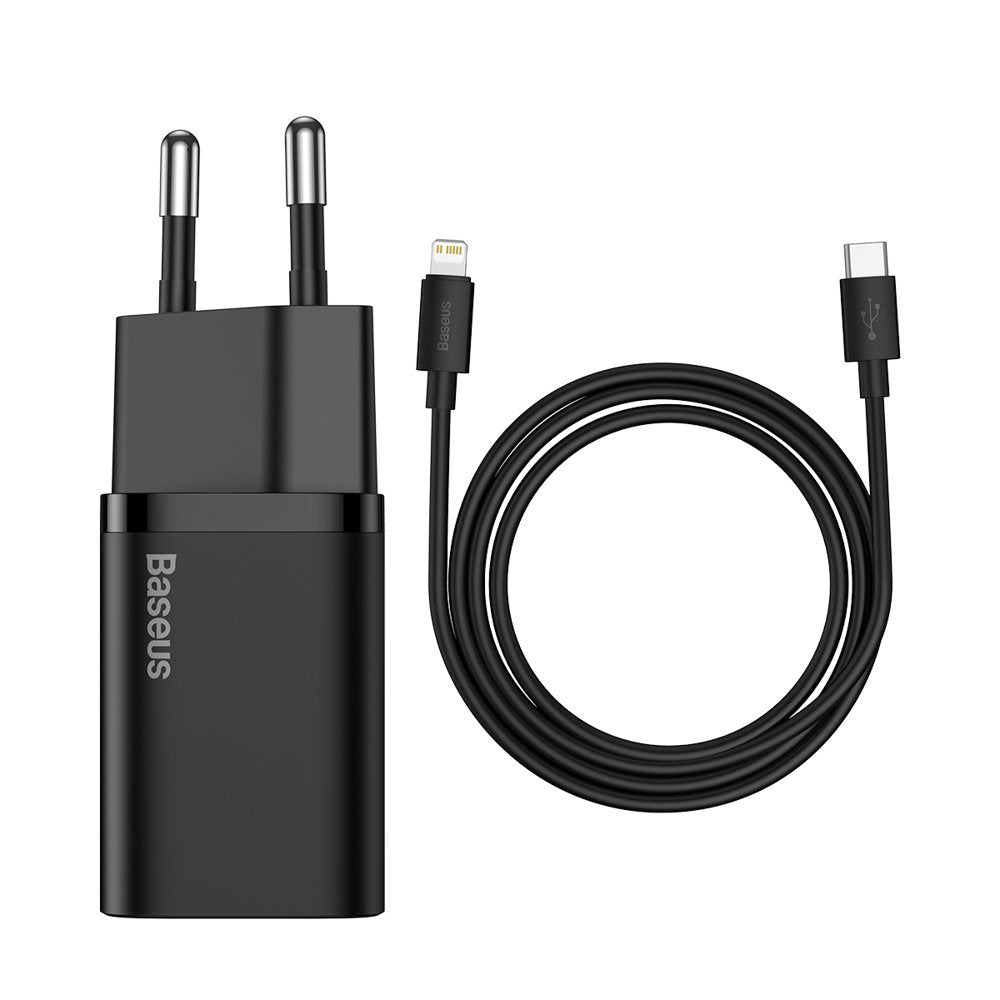 Baseus Super Si -verkkolaturi Lightning-kaapelilla, 20W, 3A, 1 x USB-C, musta TZCCCSUP-B01