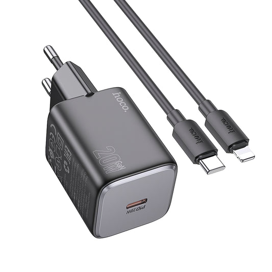 Verkkolaturi Lightning-kaapelilla HOCO N40, 20W, 3A, 1 x USB-C, musta