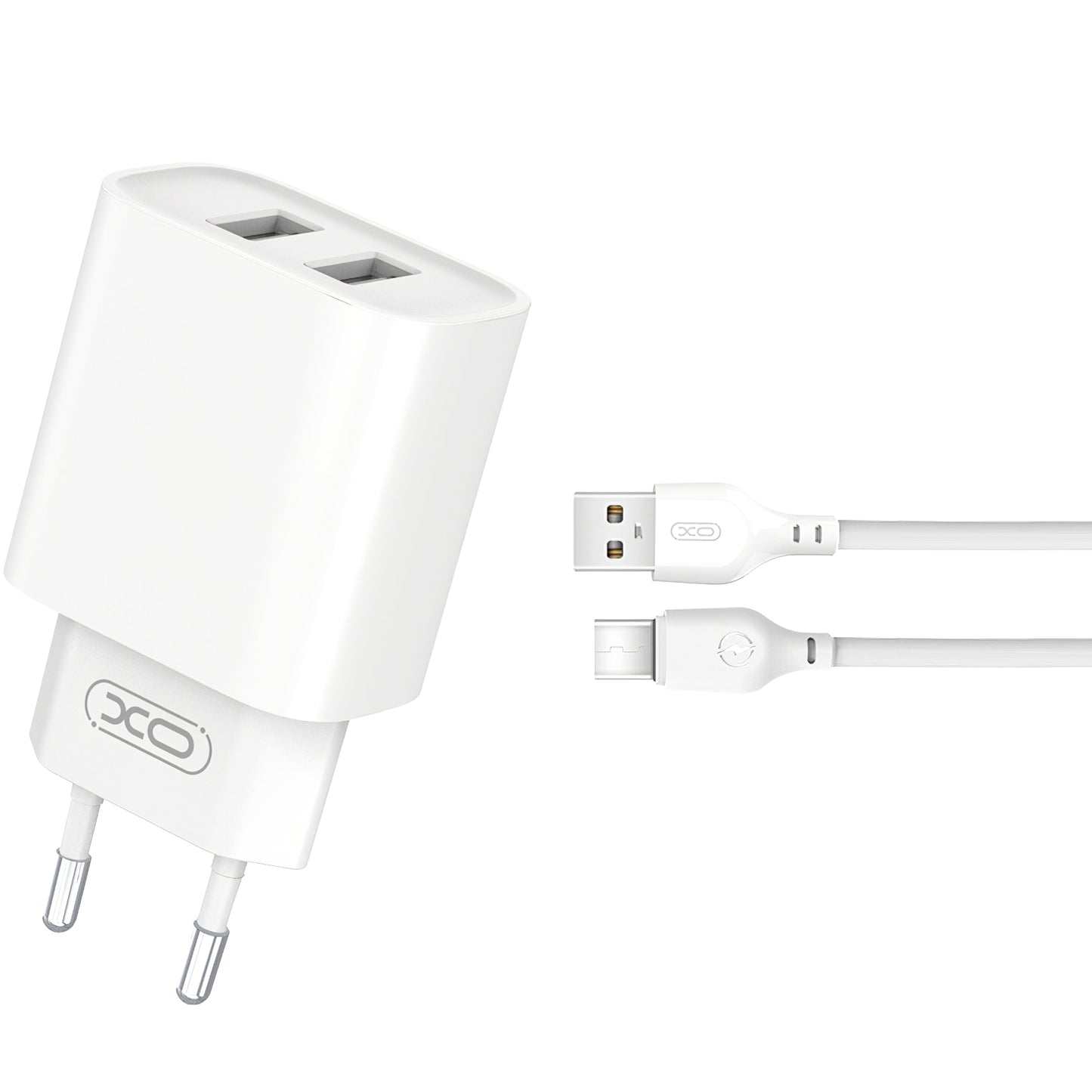 XO Design XO Design BPCE02C USB-C-kaapeliverkkolaturi, 10,5W, 2,1A, 2 x USB-A, valkoinen