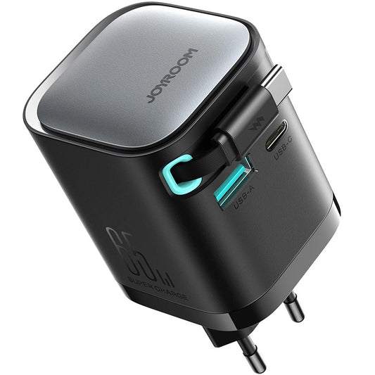 Joyroom JR-TCL02 USB-C kaapeloitu verkkolaturi JR-TCL02, 65W, 3A, 1 x USB-A - 1 x USB-C, musta