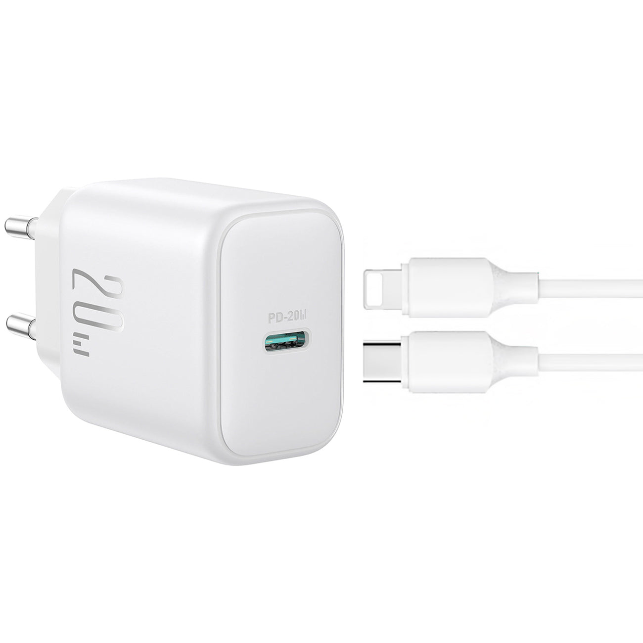 Verkkolaturi Lightning-kaapelilla Joyroom JR-TCF20, 20W, 3A, 1 x USB-C, Valkoinen