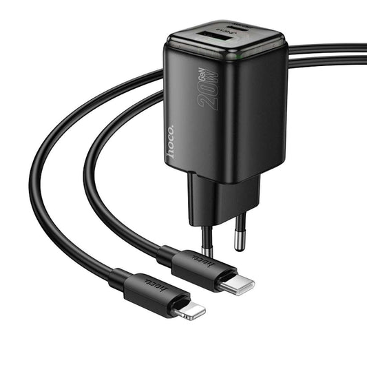 Verkkolaturi Lightning-kaapelilla HOCO N52, 20W, 3A, 1 x USB-A - 1 x USB-C, Musta