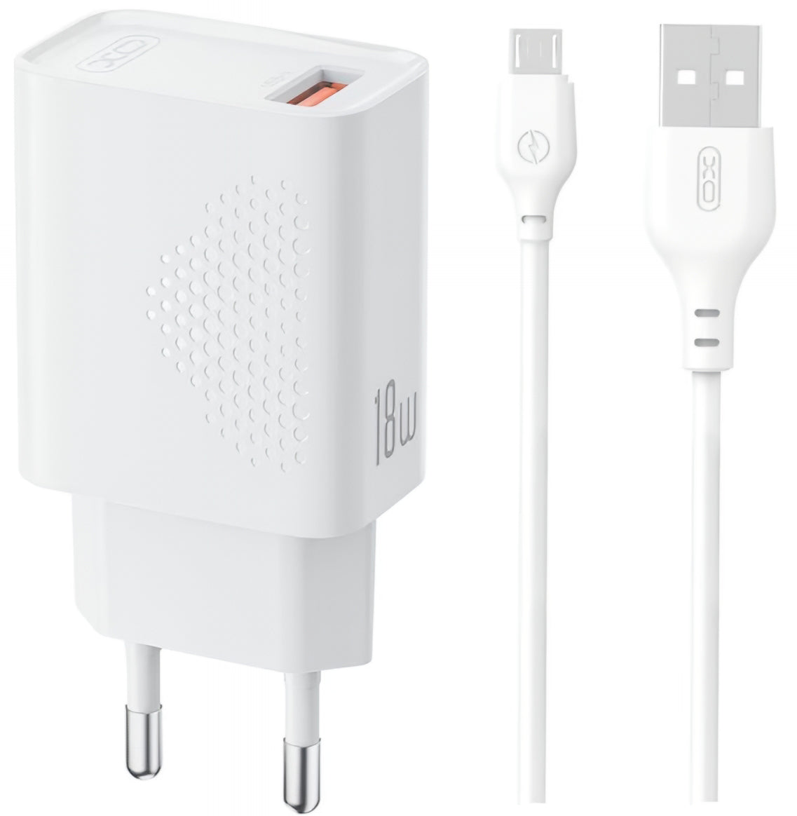 Verkkolaturi microUSB-kaapelilla XO Design L159, 18W, 3A, 1 x USB-A, Valkoinen