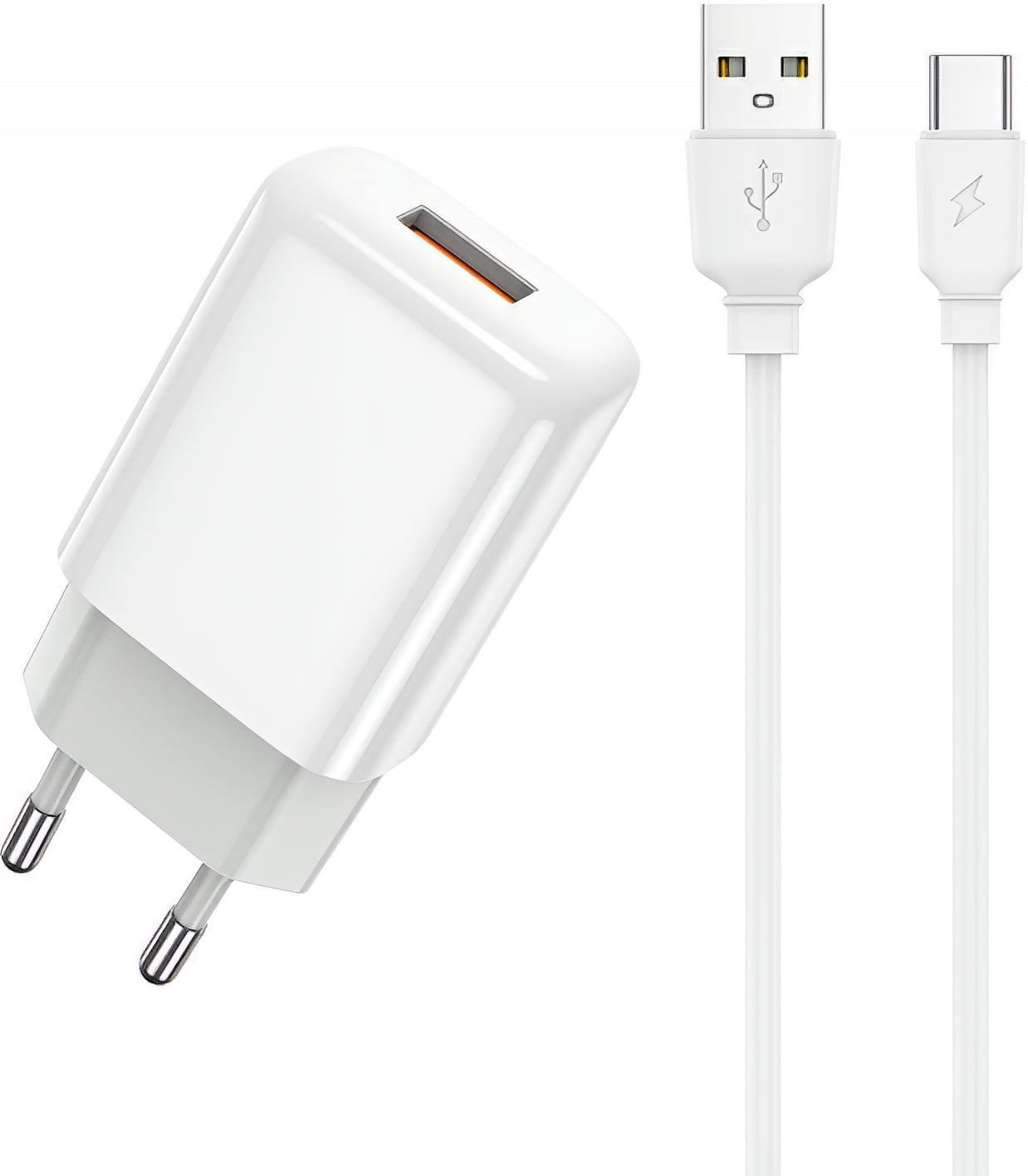 Verkkolaturi USB-C-kaapelilla Prestico F9S, 12W, 2.4A, 1 x USB-A, Valkoinen