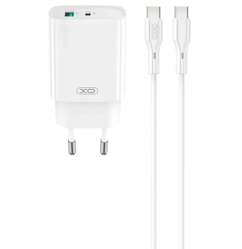 Verkkolaturi USB-C-kaapelilla XO Design CE30, 30W, 3A, 1 x USB-A - 1 x USB-C, Valkoinen