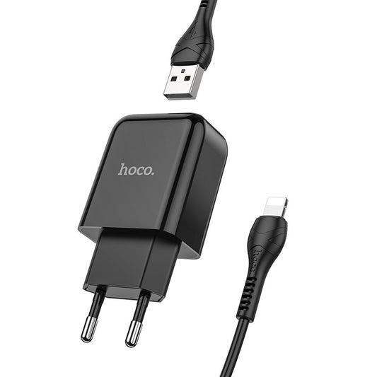 Verkkolaturi Lightning-kaapelilla HOCO N2, 10W, 2A, 1 x USB-A, Musta