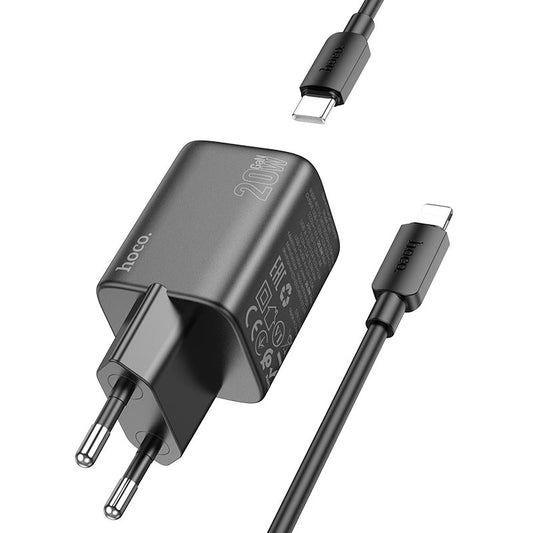 Verkkolaturi Lightning-kaapelilla HOCO N41, 20W, 3A, 1 x USB-A - 1 x USB-C, Musta