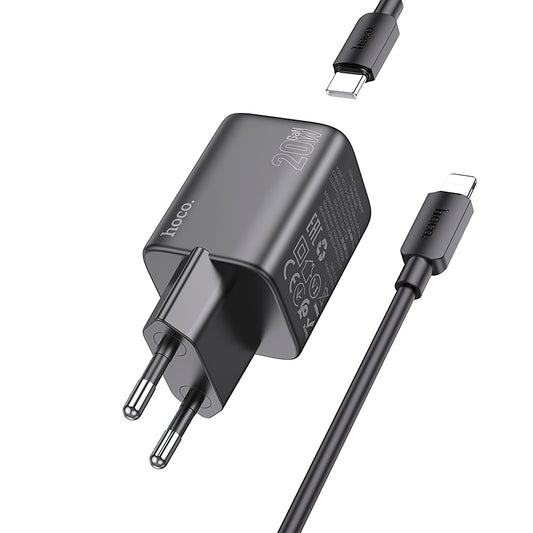 Verkkolaturi Lightning-kaapelilla HOCO N40, 20W, 3A, 1 x USB-C, musta