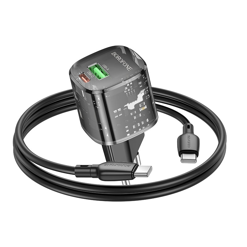 Verkkolaturi USB-C-kaapelilla Borofone BN17 Sunlight, 20W, 3A, 1 x USB-A - 1 x USB-C, Musta