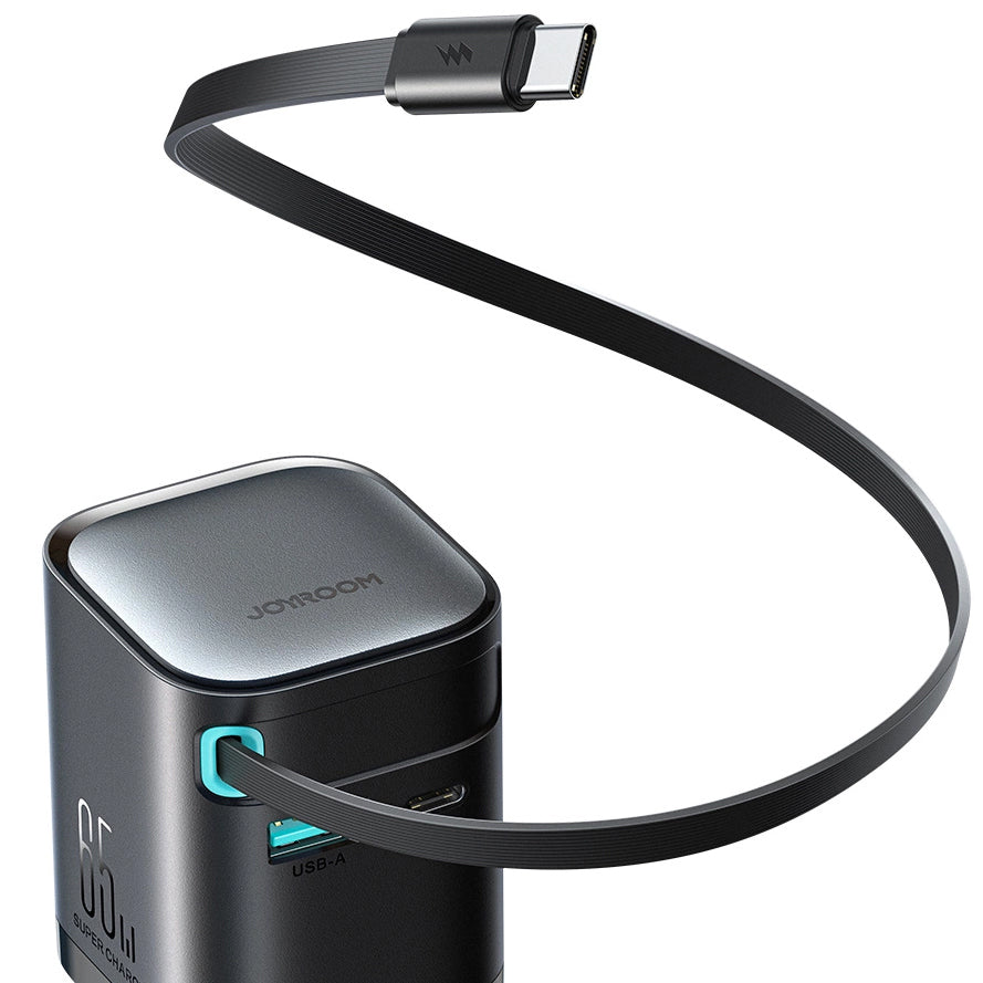 Joyroom JR-TCL02 USB-C kaapeloitu verkkolaturi JR-TCL02, 65W, 3A, 1 x USB-A - 1 x USB-C, musta