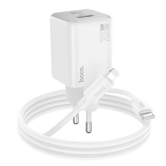 Verkkolaturi Lightning-kaapelilla HOCO N41, 20W, 3A, 1 x USB-A - 1 x USB-C, Valkoinen