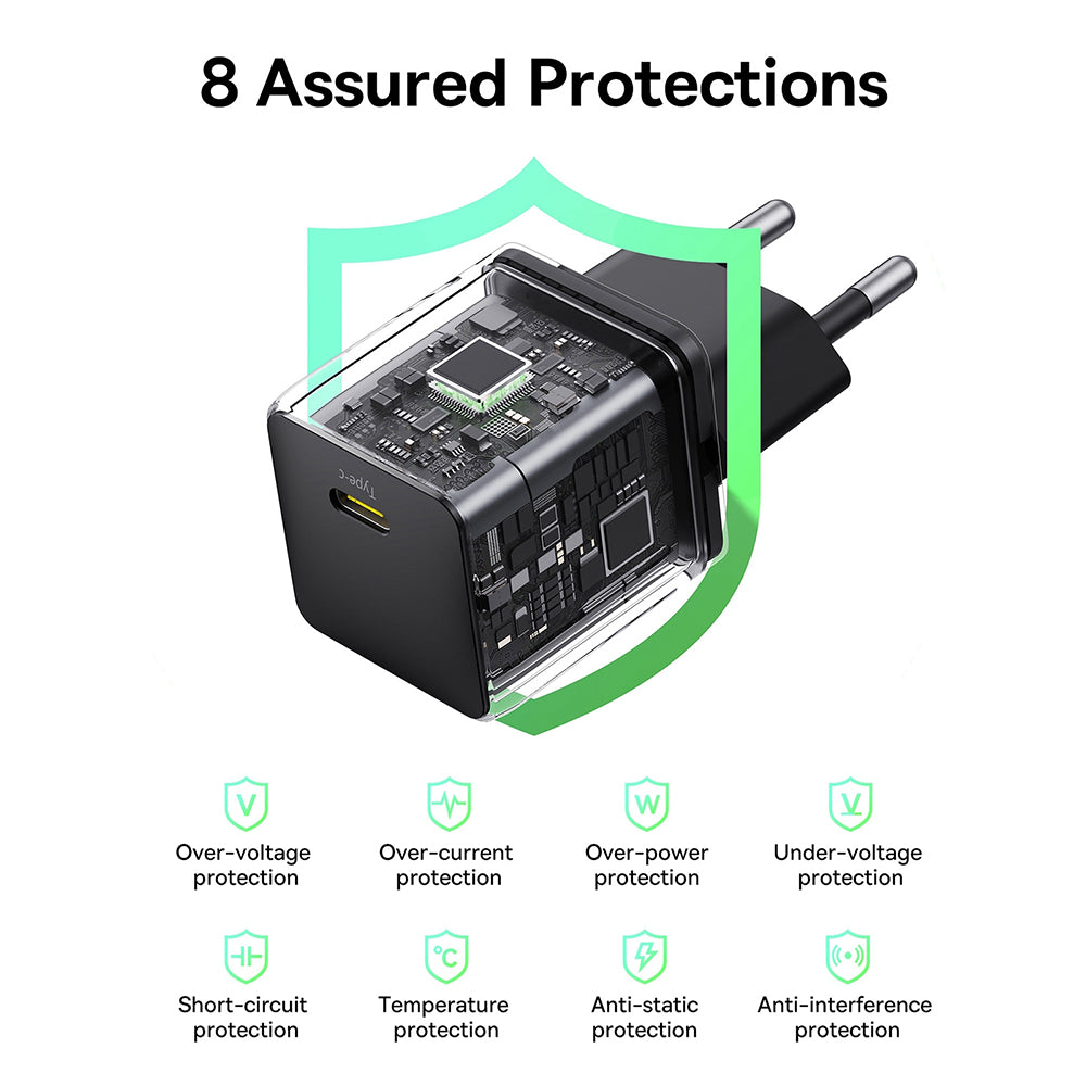 Baseus Palm USB-C -verkkolaturi kaapelilla, 30W, 3A, 1 x USB-C, Musta P10111605113-01