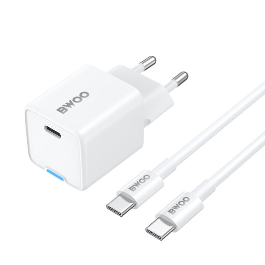 Verkkolaturi USB-C-kaapelilla BWOO CDA211, 30W, 3A, 1 x USB-C, Valkoinen