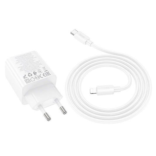 Verkkolaturi Lightning-kaapelilla HOCO N55, 20W, 3A, 2 x USB-A - 2 x USB-C, Valkoinen