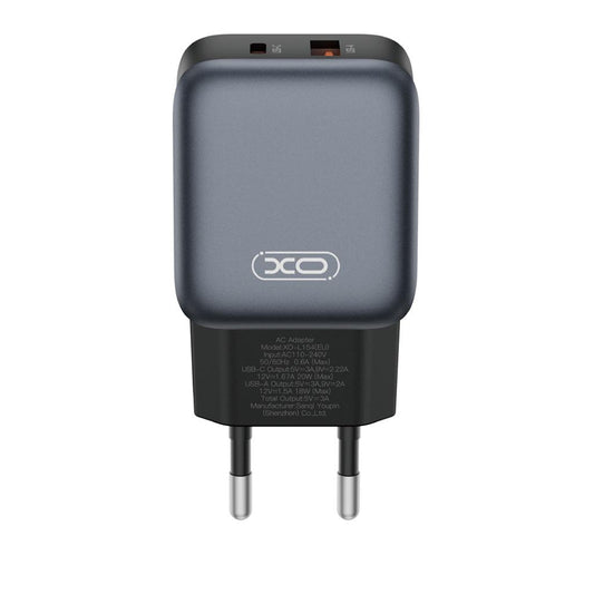 Verkkolaturi USB-C-kaapelilla XO Design L154, 20W, 3A, 1 x USB-A - 1 x USB-C, Musta
