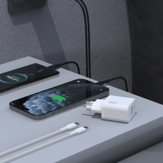 Verkkolaturi USB-C-kaapelilla Dudao A27Max, 35W, 1 x USB-A - 1 x USB-C, Valkoinen