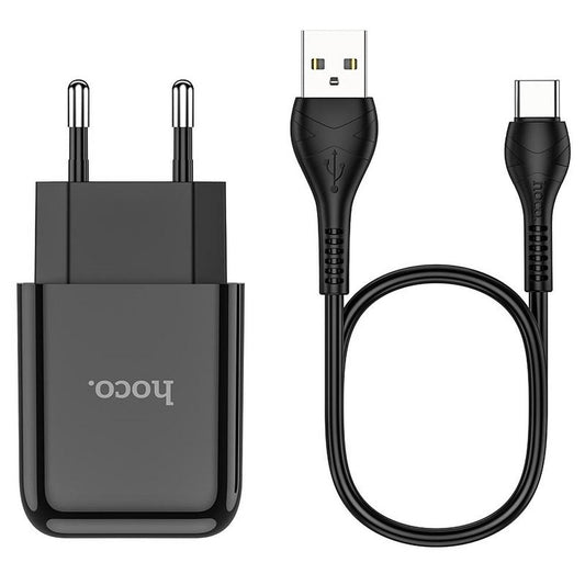 Verkkolaturi USB-C-kaapelilla HOCO N2, 10W, 2A, 1 x USB-A, Musta