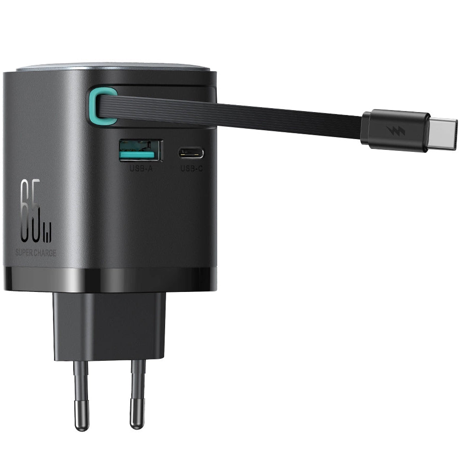 Joyroom JR-TCL02 USB-C kaapeloitu verkkolaturi JR-TCL02, 65W, 3A, 1 x USB-A - 1 x USB-C, musta