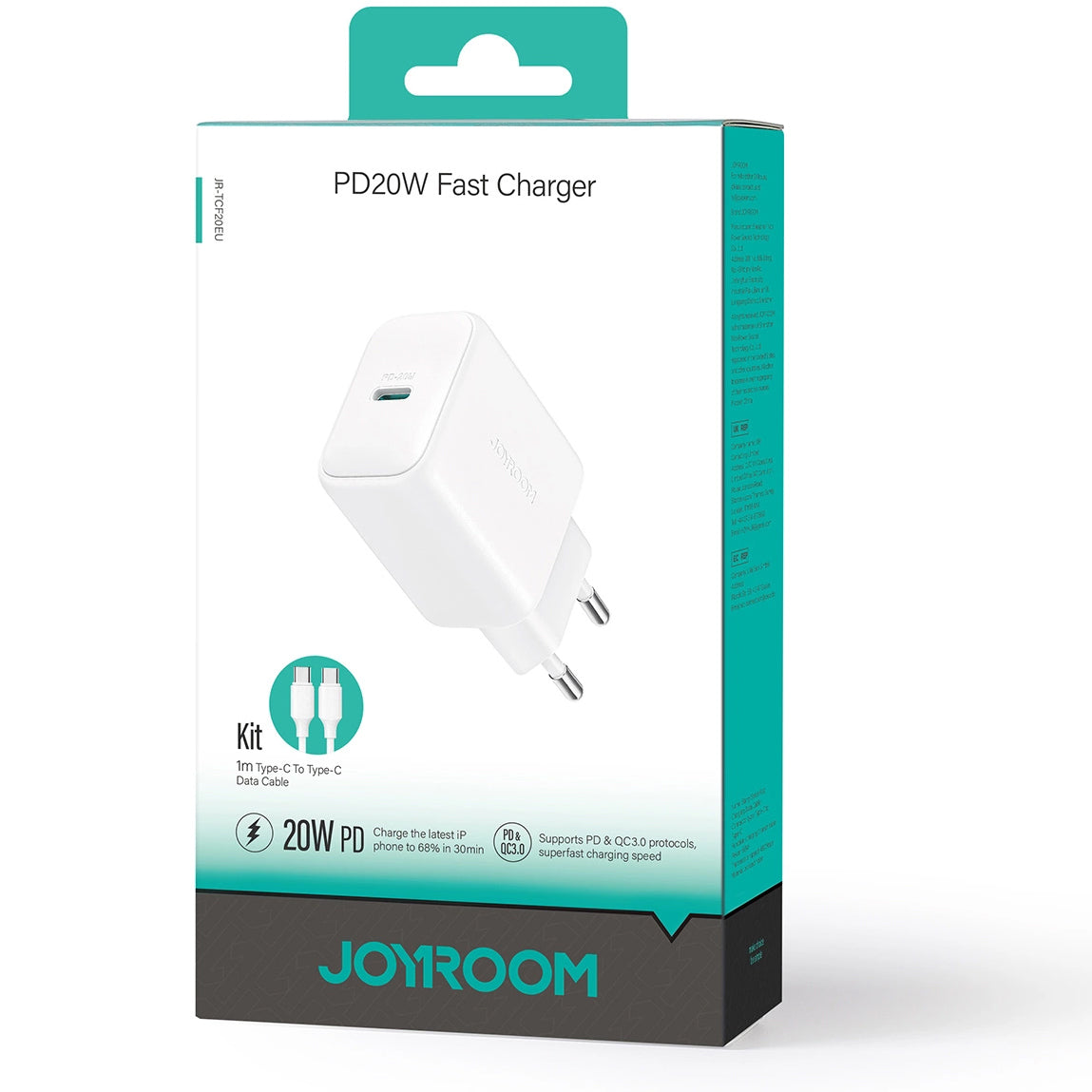 Verkkolaturi USB-C-kaapelilla Joyroom JR-TCF20, 20W, 3A, 1 x USB-C, Valkoinen