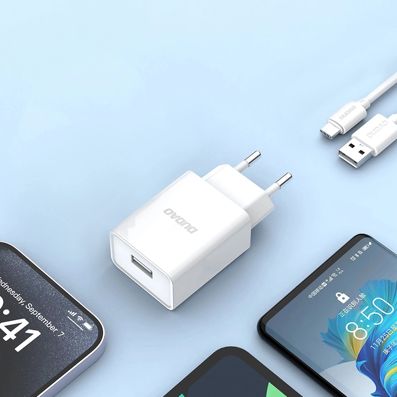 Dudao A4EU Network Charger with USB-C Cable, 10W, 2.1A, 1 x USB-A, White