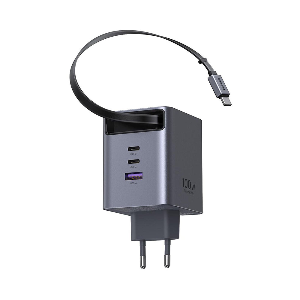 Verkkolaturi USB-C-kaapelilla UGREEN X616 (65828), 100W, 5A, 1 x USB-A - 3 x USB-C, Harmaa