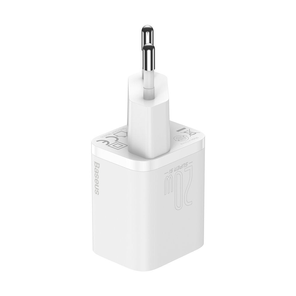 Baseus Super Si -verkkolaturi Lightning-kaapelilla, 20W, 3A, 1 x USB-C, valkoinen TZCCCSUP-B02