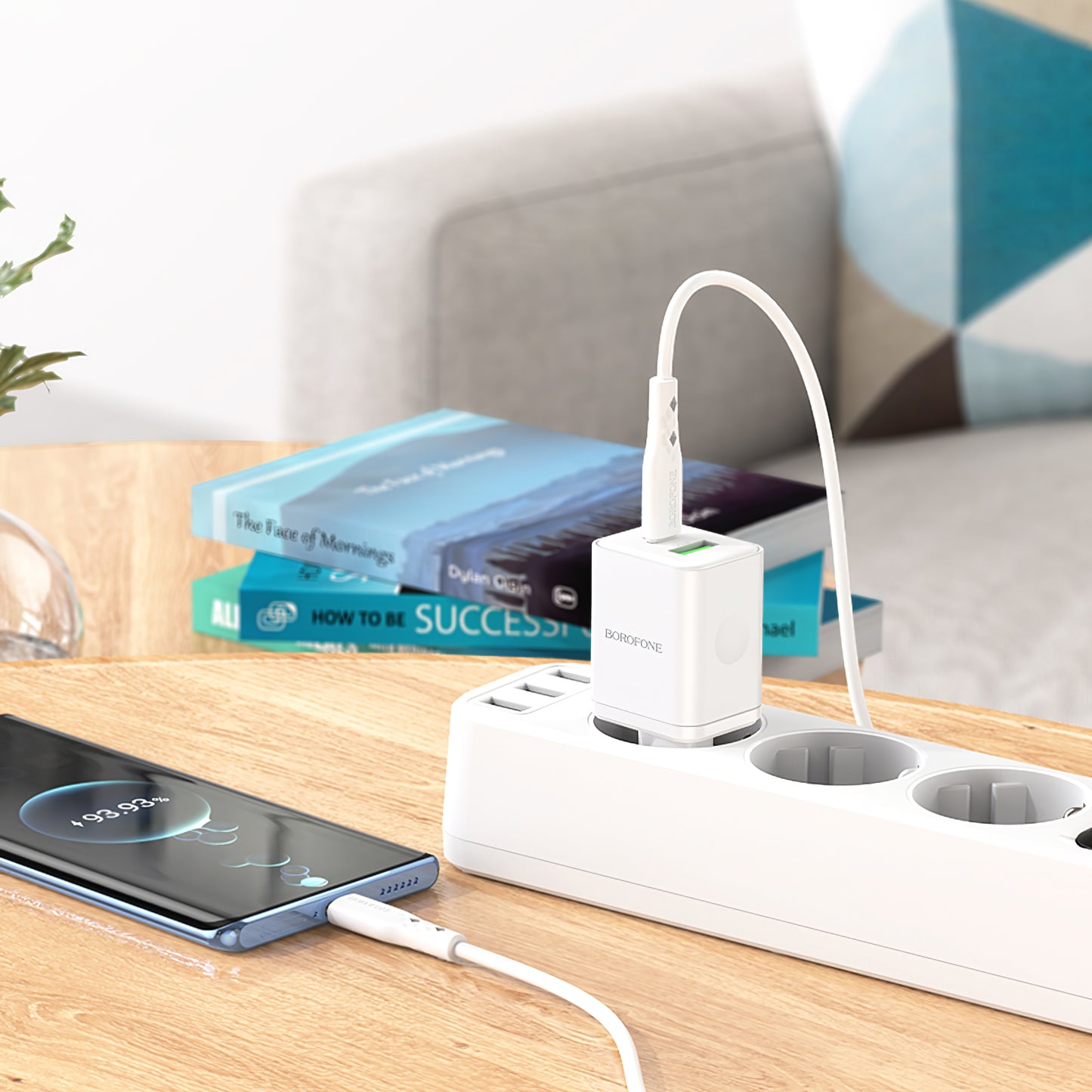 Verkkolaturi USB-C-kaapelilla Borofone BN7, 20W, 3A, 1 x USB-A - 1 x USB-C, valkoinen