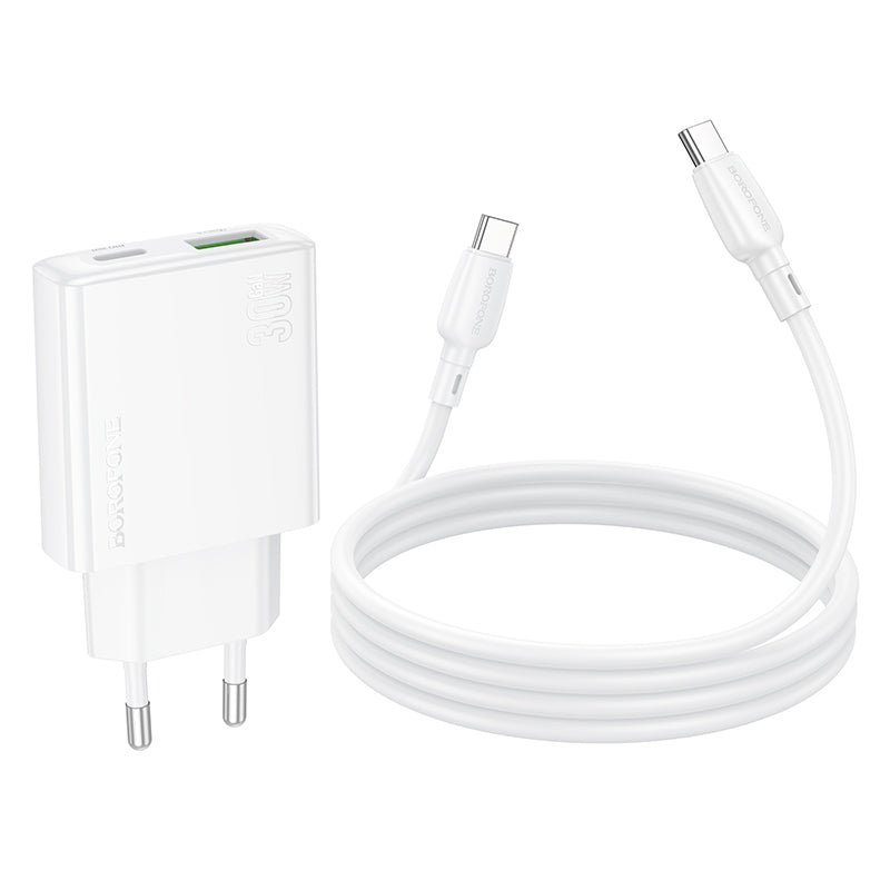 Network Charger with USB-C Cable Borofone BN25 Wish, 30W, 3A, 1 x USB-A - 1 x USB-C, White