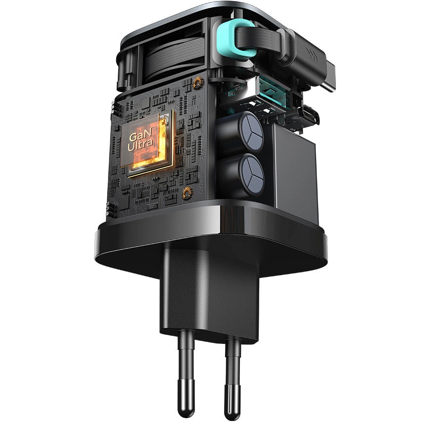 Joyroom JR-TCL02 USB-C kaapeloitu verkkolaturi JR-TCL02, 65W, 3A, 1 x USB-A - 1 x USB-C, musta