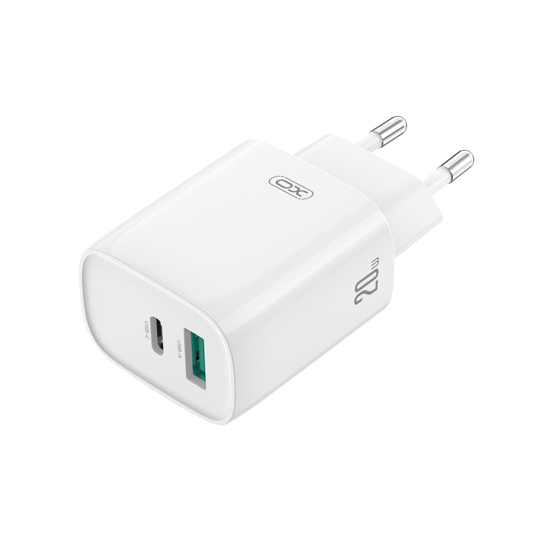 Verkkolaturi USB-C-kaapelilla XO Design CE29, 20W, 3A, 1 x USB-A - 1 x USB-C, Valkoinen